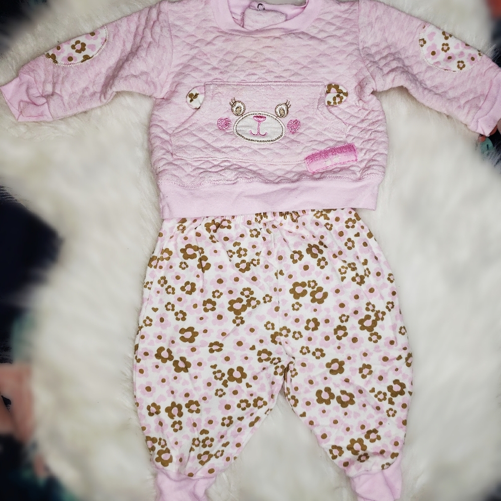 Pink and Brown 2 Piece Baby Sweater and Pants Set